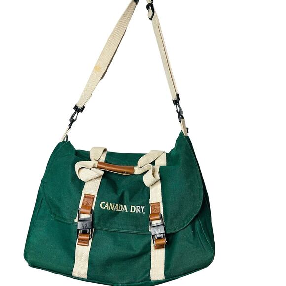 Vintage 90s CANADA DRY Green Buckle Front Shoulder Strap Duffle Messenger Bag - Picture 2 of 13